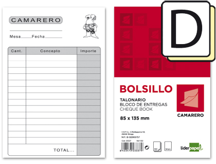 Talonario Camarero bolsillo duplicado Mod. 250 Liderpapel