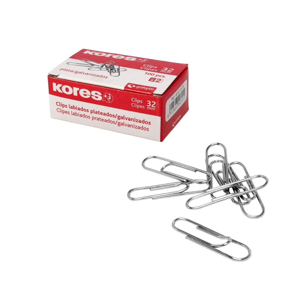 Clips niquelados 32 mm nº 2 Kores (Cajita 100 unidades)