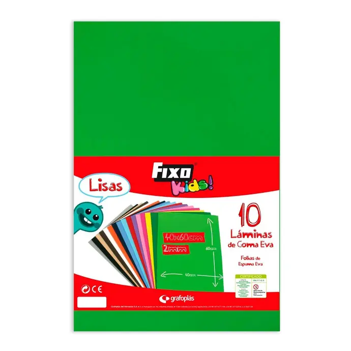 Goma Eva 40 x 60 cm 2 mm verde claro Fixo Kids (Bolsa 10 láminas)