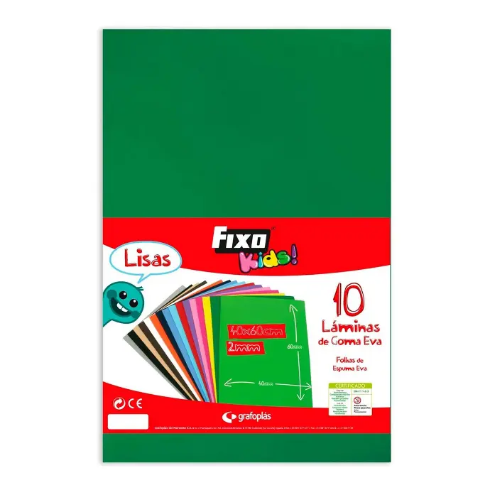 Goma Eva 40 x 60 cm 2 mm verde oscuro Fixo Kids (Bolsa 10 láminas)