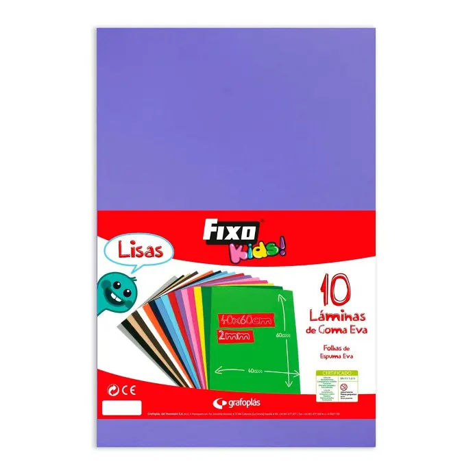 Goma Eva 40 x 60 cm 2 mm violeta Fixo Kids bolsa de 10 láminas