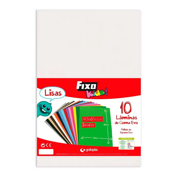 Goma Eva 40 x 60 cm 2 mm blanca Fixo Kids (Bolsa 10 láminas)
