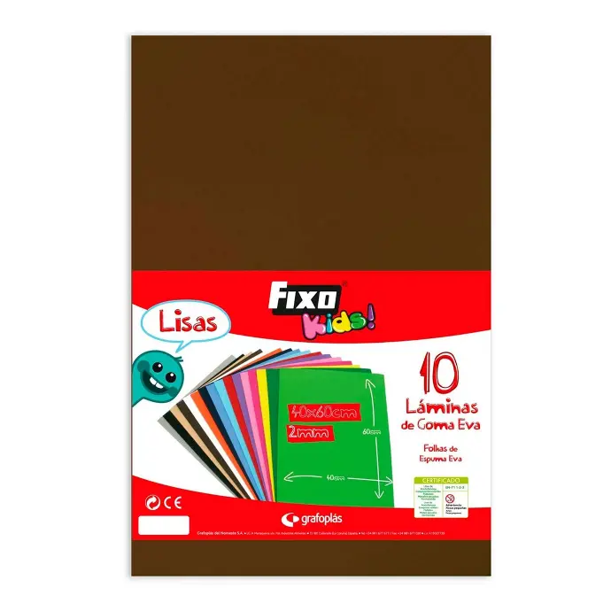 Goma Eva 40 x 60 cm 2 mm marrón Fixo Kids (Bolsa 10 láminas) 