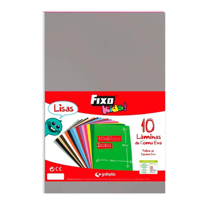 Goma Eva 40 x 60 cm 2 mm gris Fixo Kids (Bolsa 10 láminas)