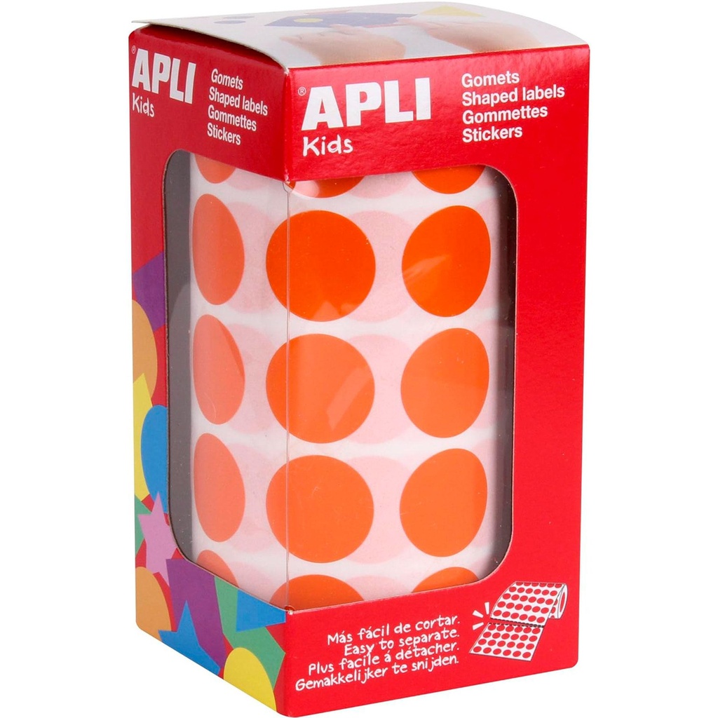 Gomets adhesivos circulares 20 mm naranjas en rollo Apli