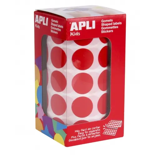 Gomets adhesivos circulares 20 mm rojos en rollo Apli