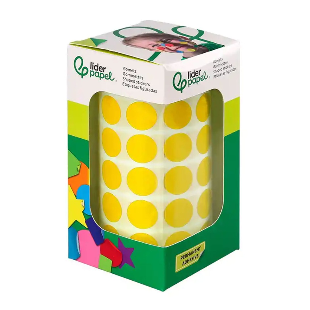 Gomets adhesivos circulares 15 mm amarillos en rollo Liderpapel