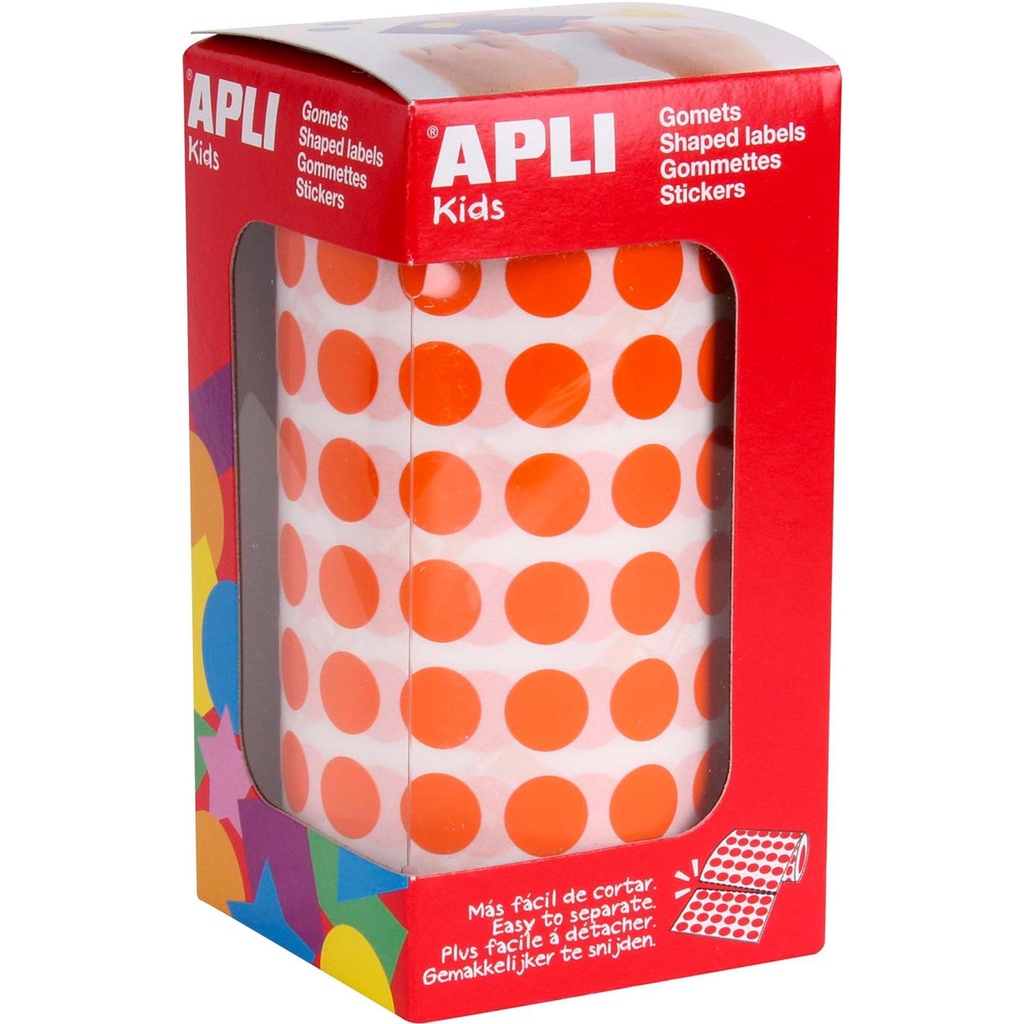 Gomets adhesivos circulares 10,5 mm naranjas en rollo Apli