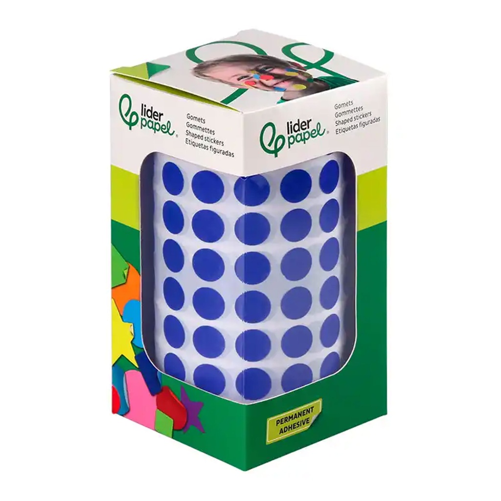 Gomets adhesivos circulares 10,5 mm azules en rollo Liderpapel