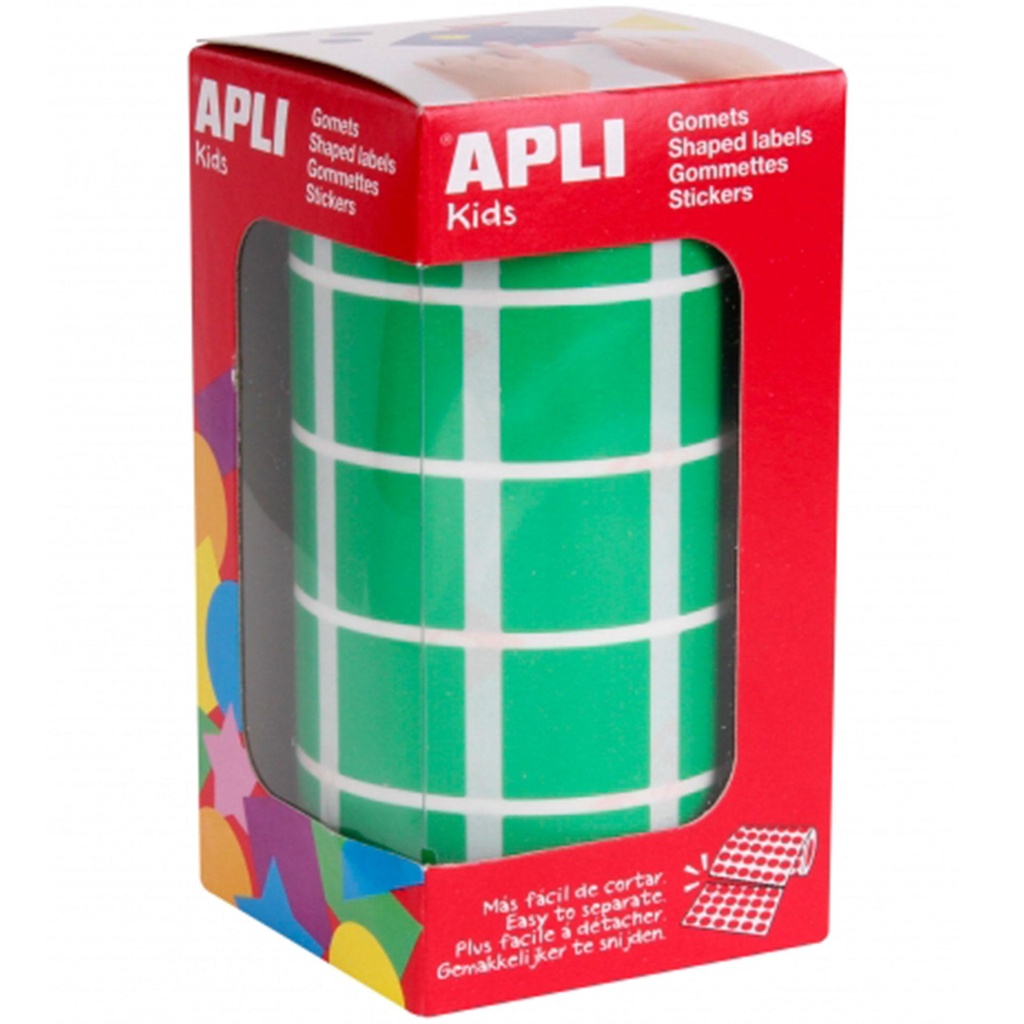 Gomets adhesivos cuadrados 20 x 20 mm verdes en rollo Apli