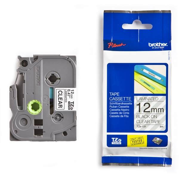 Cinta de rotuladora Brother TZe-131 negro-transparente 12 mm x 8 m