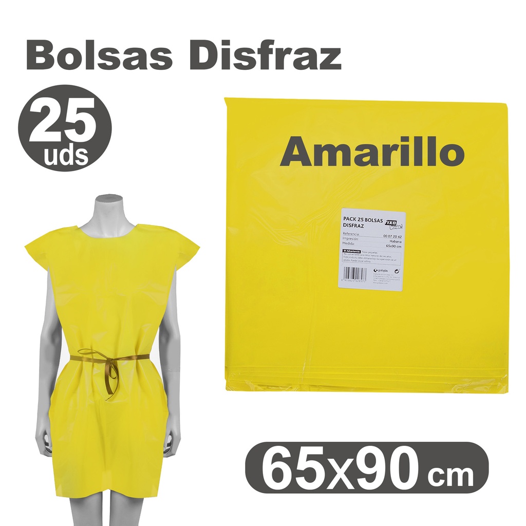 Bolsa de disfraz 65 x 90 amarilla (Pack 25 unidades)