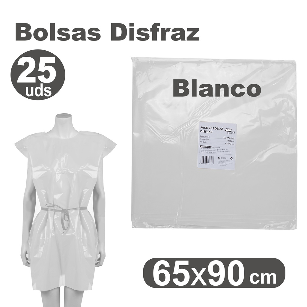 Bolsa de disfraz 65 x 90 blanca (Pack 25 unidades)