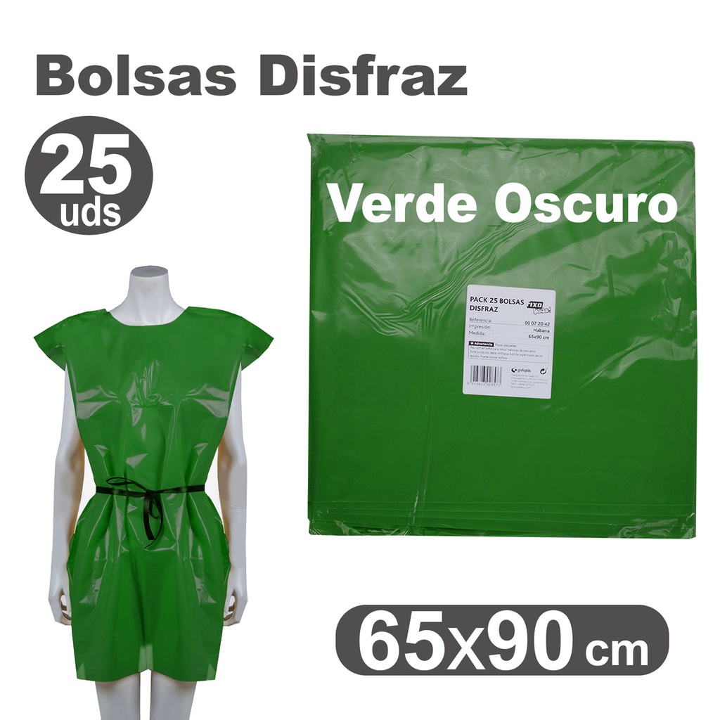 Bolsa de disfraz 65 x 90 verde oscuro (Pack 25 unidades)