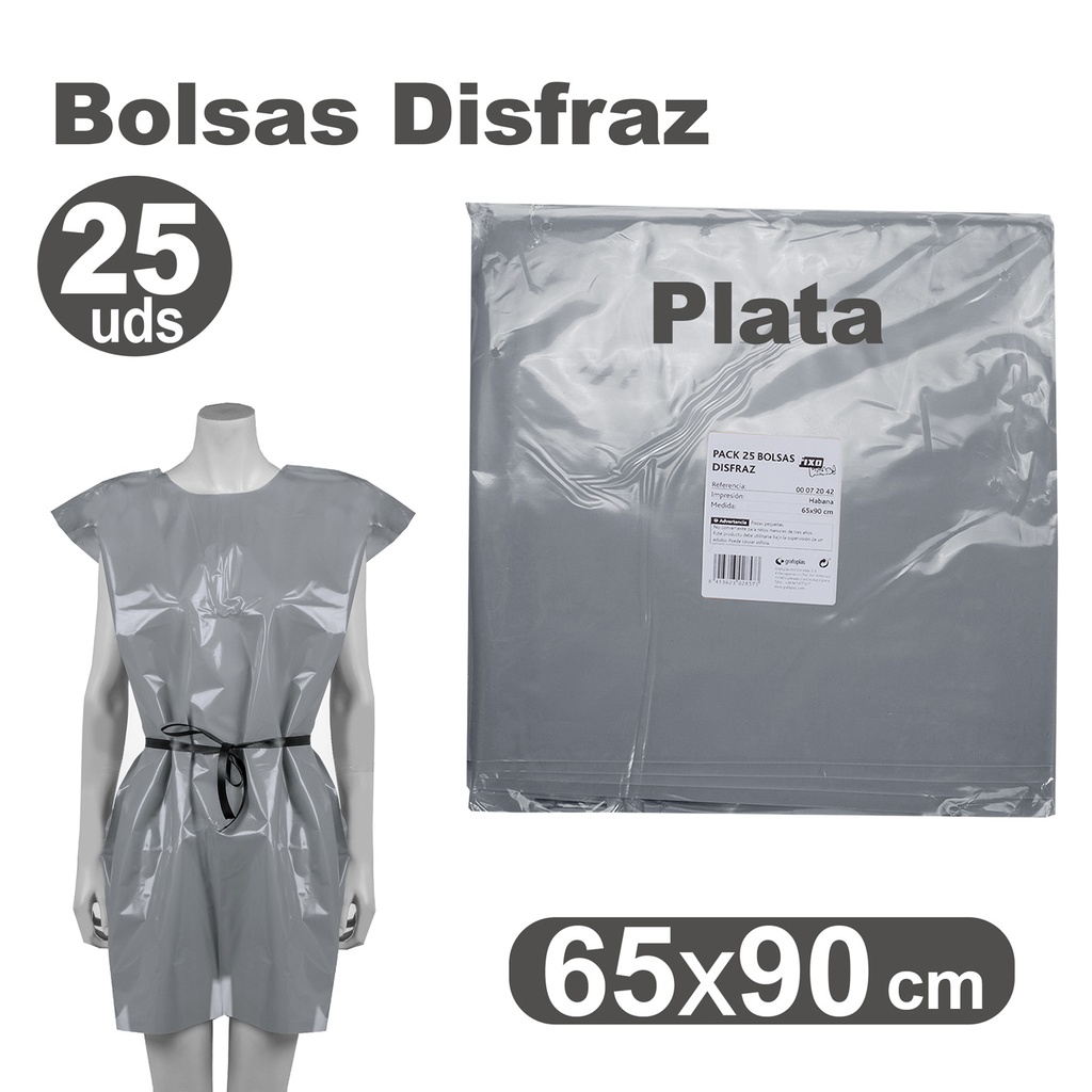 Bolsa de disfraz 65 x 90 plata (Pack 25 unidades)