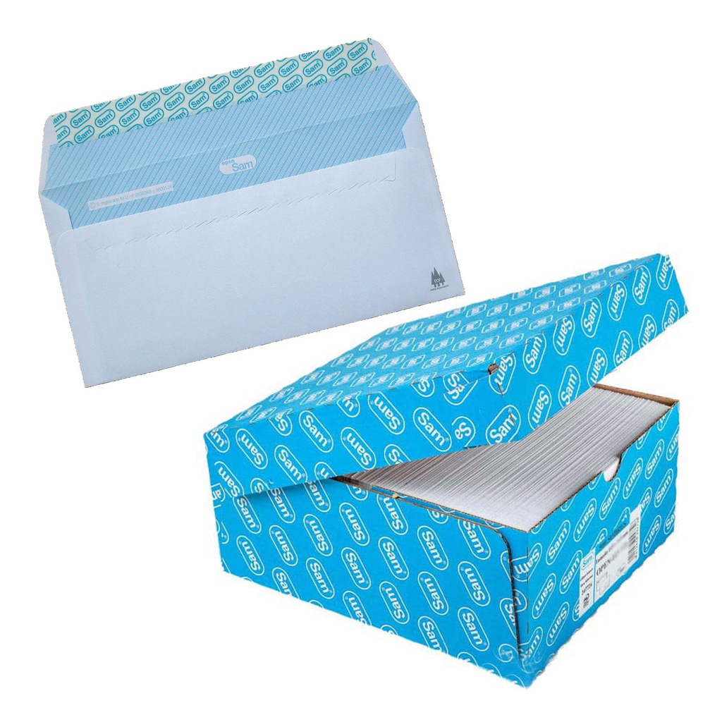 Sobre blanco 110 x 220 mm Sam (Caja 500 unidades)