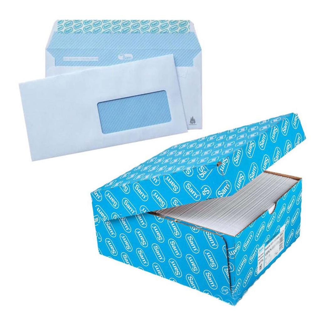 Sobre blanco 110 x 220 mm con ventana derecha Sam (Caja 500 unidades)