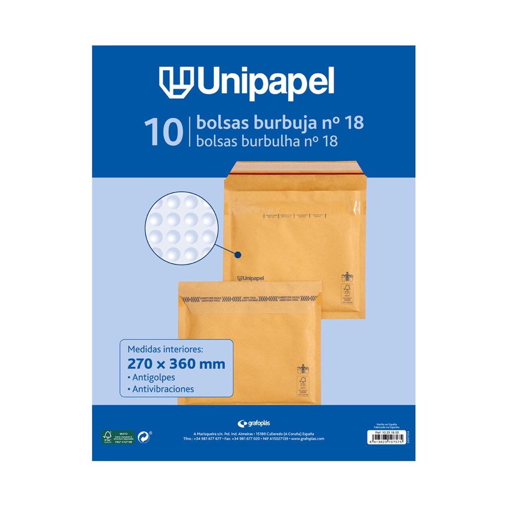 Bolsa kraft acolchada 270 x 360 mm nº18 Unipapel (Pack 10 unidades)
