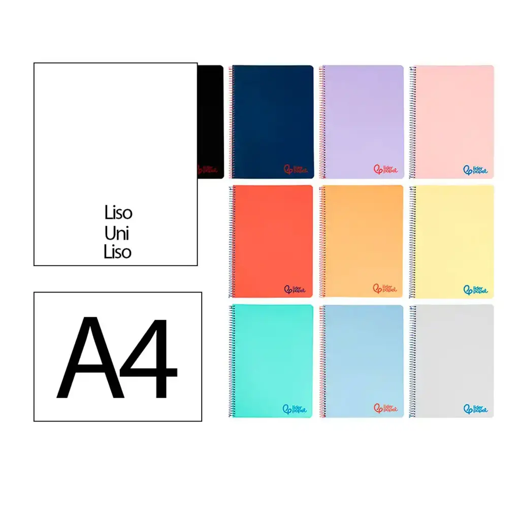 Cuaderno de espiral A4 liso tapa de plástico 80 hojas Liderpapel