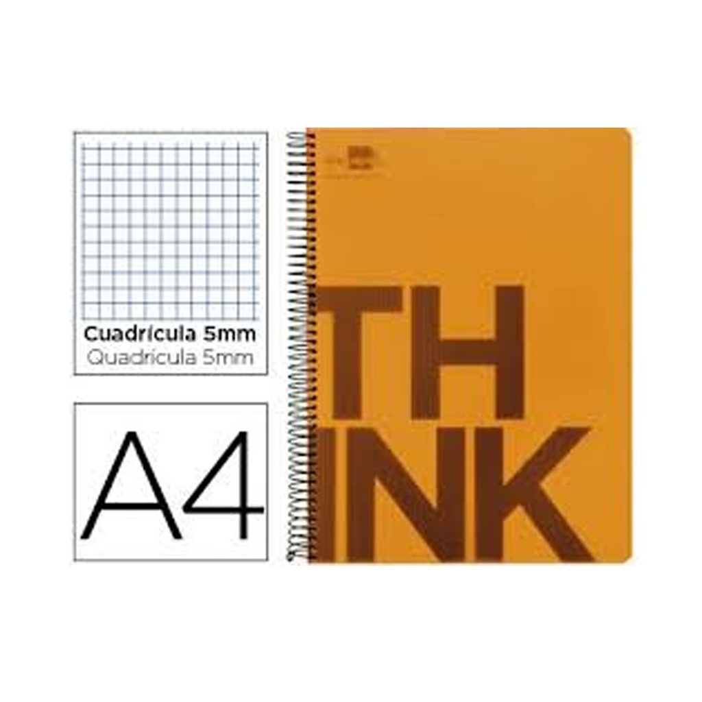 Cuaderno de espiral Folio cuadriculado microperforado tapa plástico 140 hojas Liderpapel Think