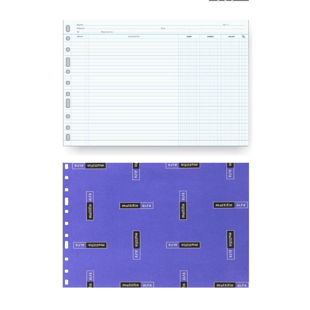 Recambio para anillas Folio apaisado cuentas corrientes Multifin (50 hojas)