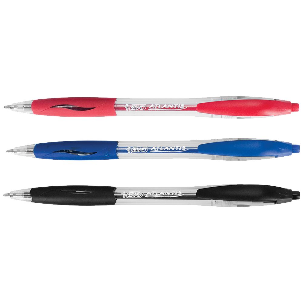 Bolígrafo BIC Atlantis – Retractil con tinta de aceite con escritura suave en negro y rojo (Caja de 12 unidades)