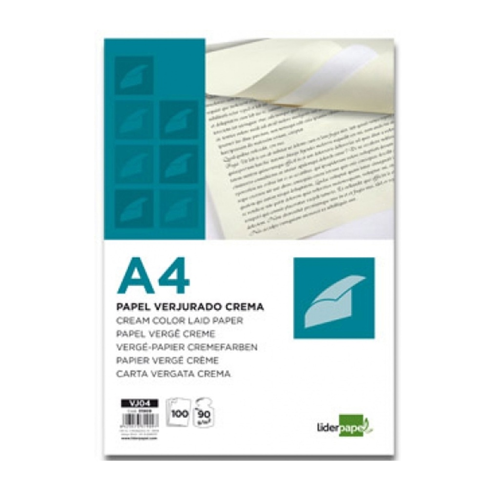 Papel A4 verjurado crema 90 g/m² (Paquete de 100 hojas)