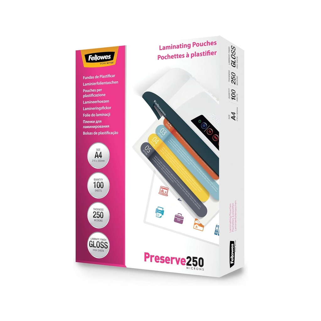 Funda de plastificar A4 216 x 303 mm 250 µ brillo (Caja 100 unidades)