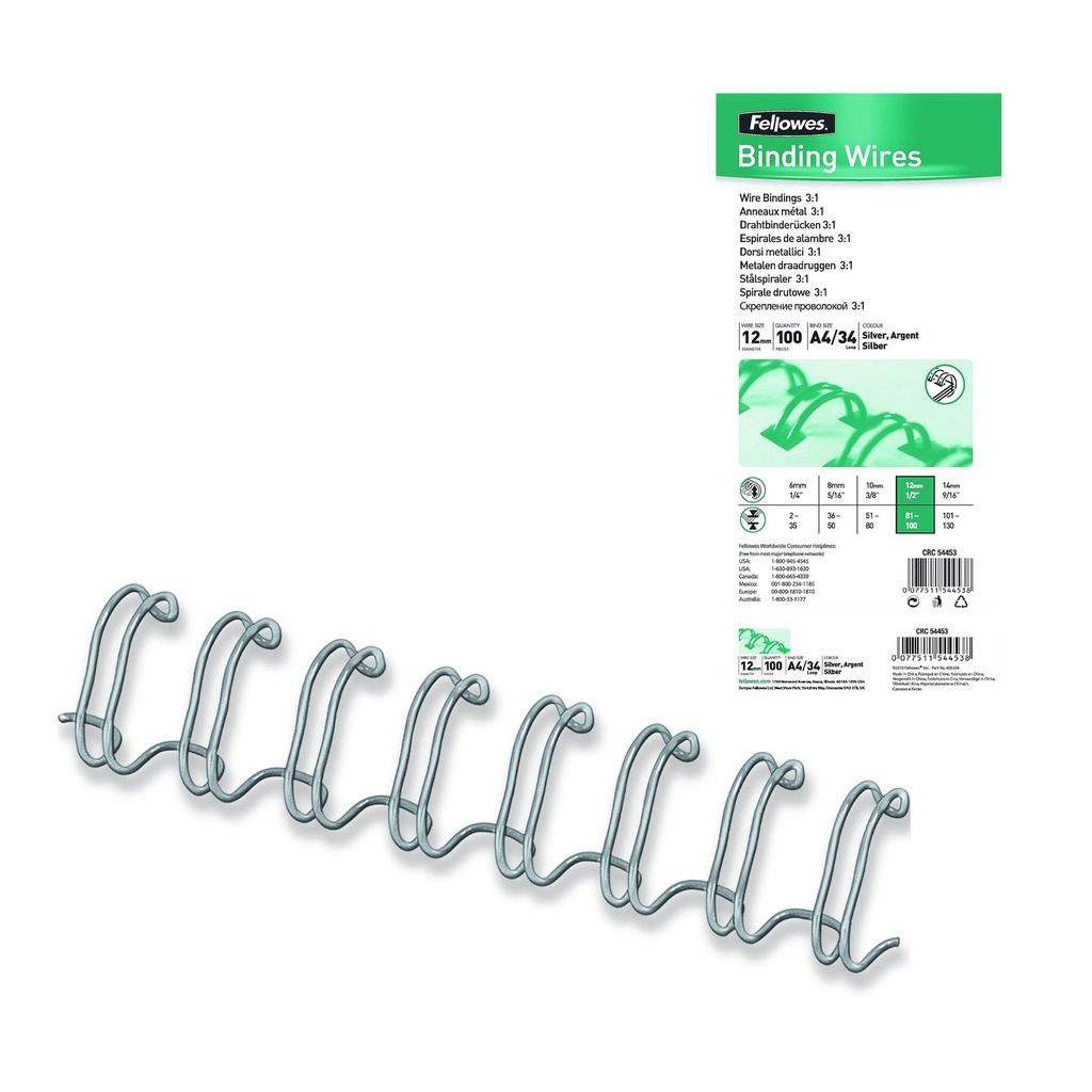 Wire-O plata 12,7 mm nº8 3:1 (Caja 100 unidades)