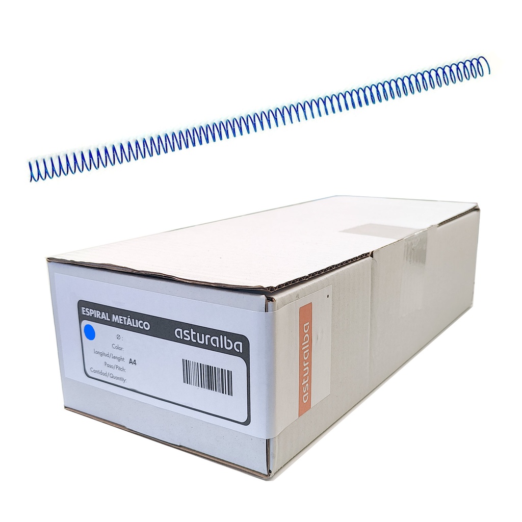 Espiral metálico azul 14 mm 5:1 (Caja 200 unidades)