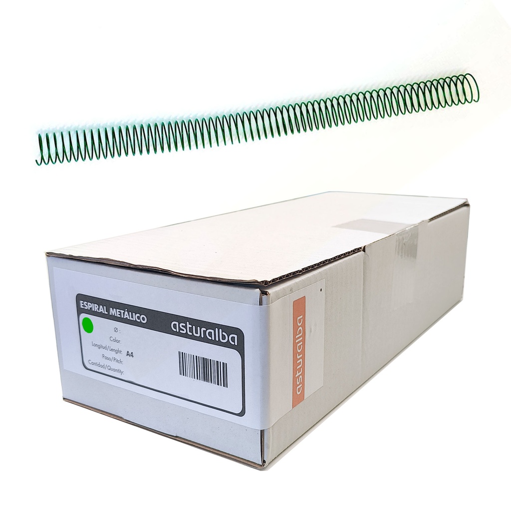Espiral metálico verde 22 mm 5:1 (Caja 100 unidades)
