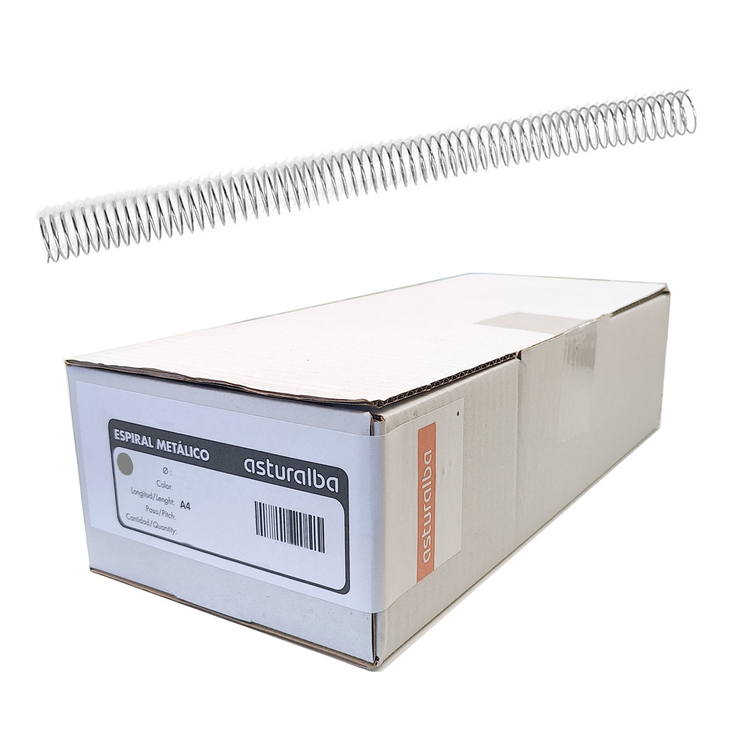 Espiral metálico plata 18 mm 5:1 (Caja 150 unidades)
