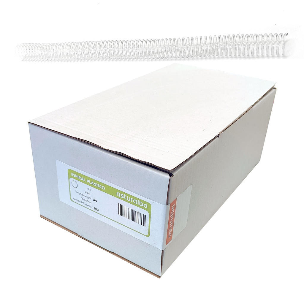Espiral de plástico transparente 18 mm 5:1 (Caja 100 unidades)