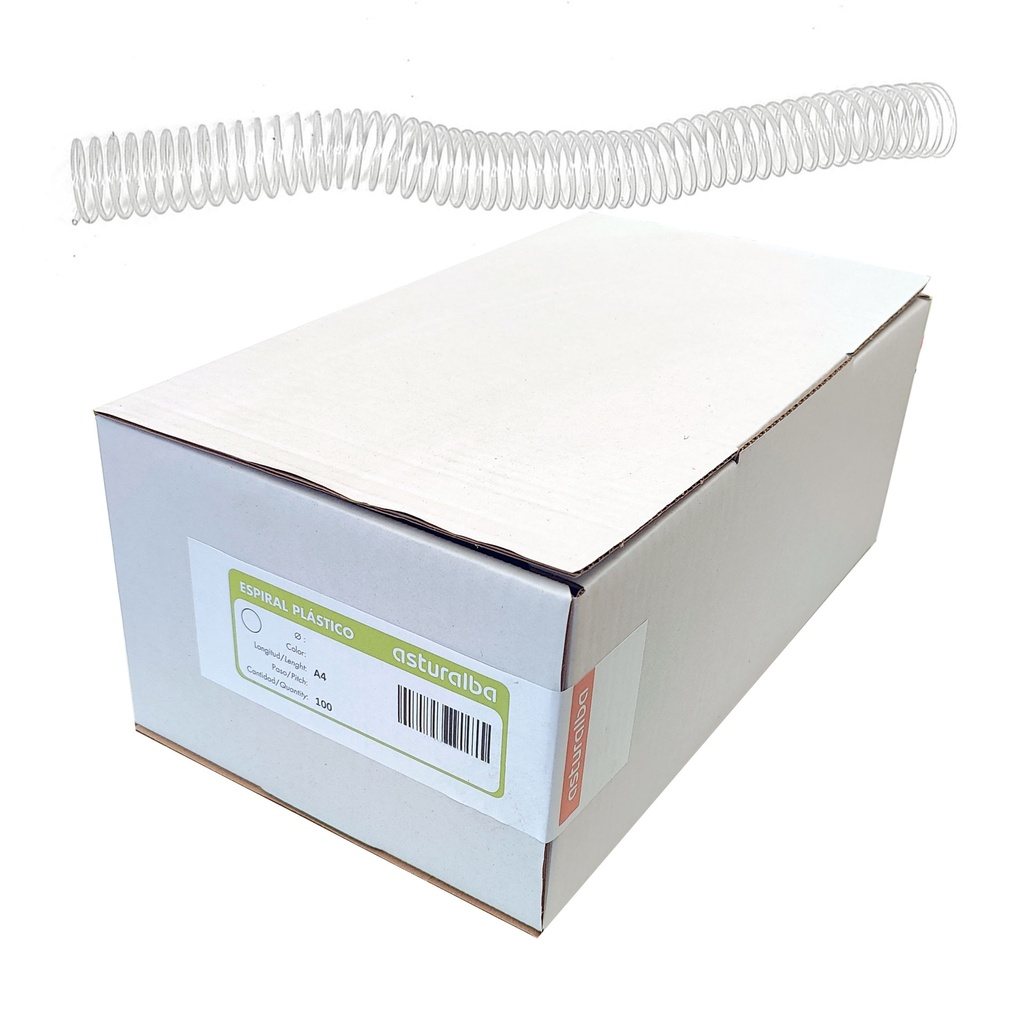 Espiral de plástico transparente 32 mm 4:1 (Caja 100 unidades)