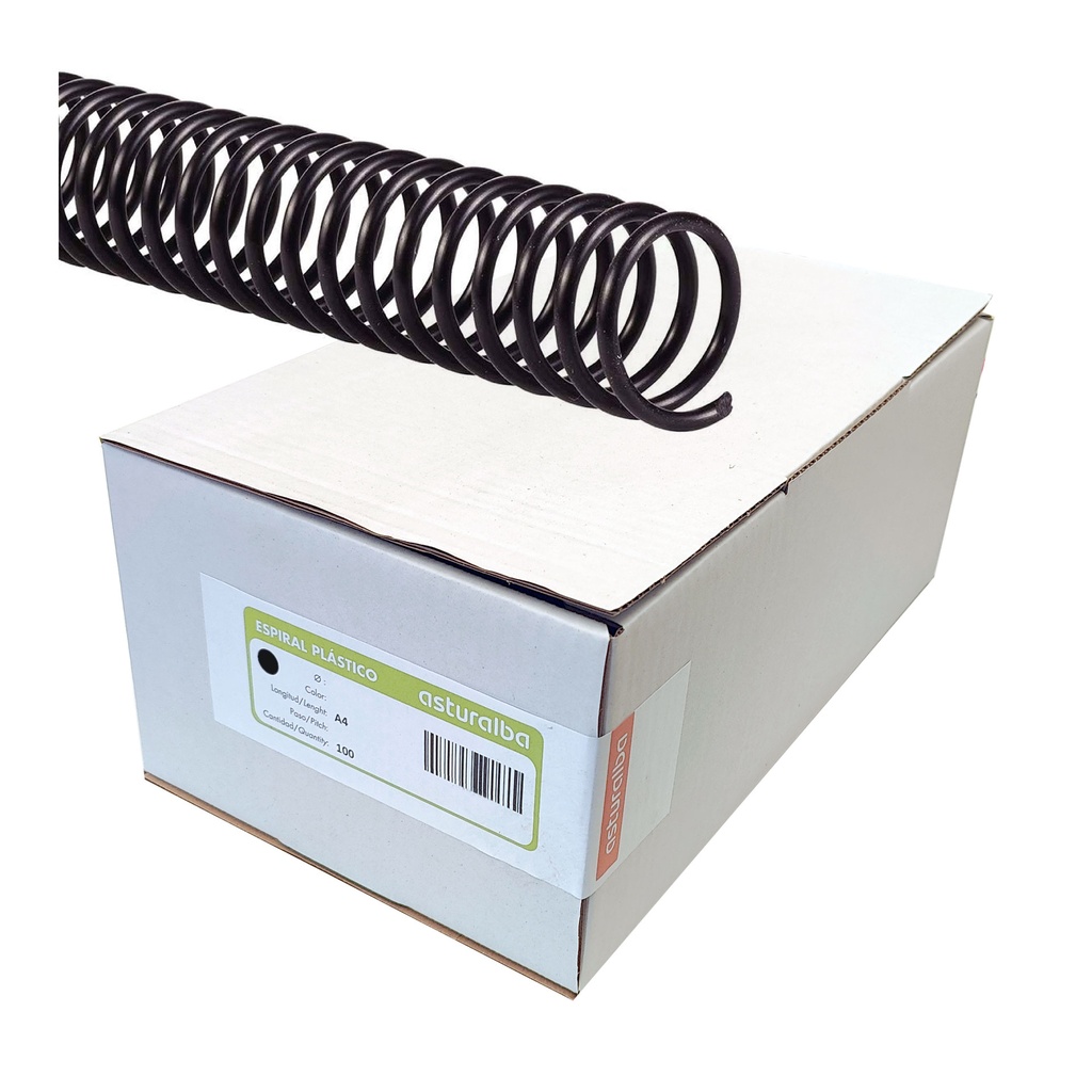Espiral de plástico negro 18 mm 5:1 (Caja 100 unidades)