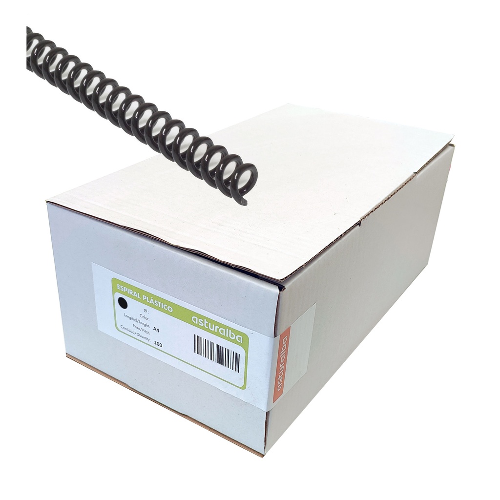 Espiral de plástico negro 8 mm 5:1 (Caja 100 unidades)