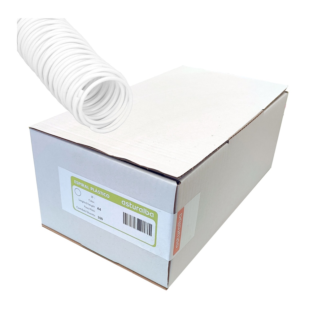 Espiral de plástico blanco 25 mm 4:1 (Caja 100 unidades) 