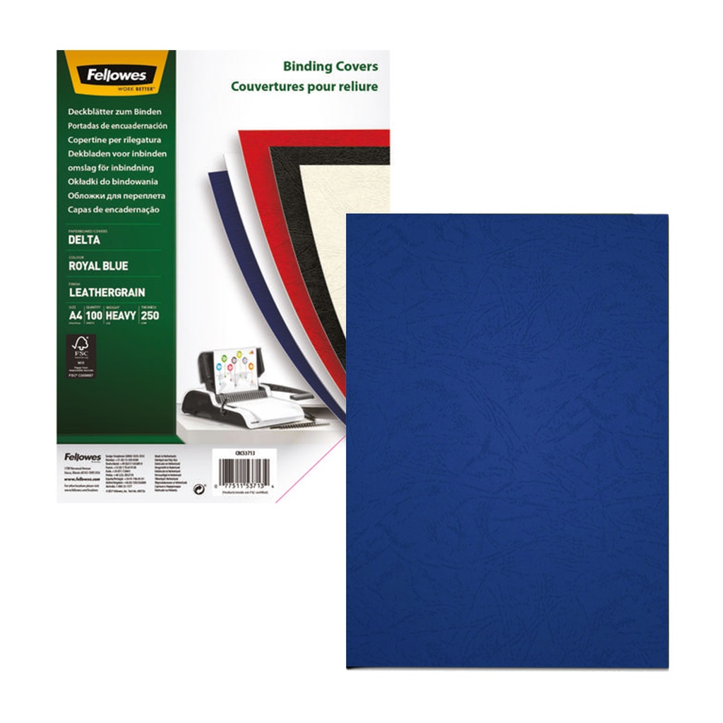 Portada de encuadernación A4 azul oscuro de cartulina de 250 g/m² Fellowes (Caja de 100)