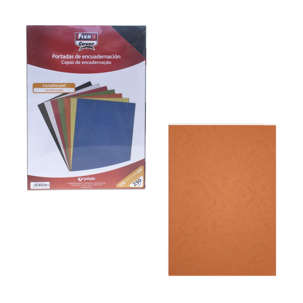 Portada de encuadernación A4 naranja de cartulina de 250 g/m² Fixo (Caja de 100)