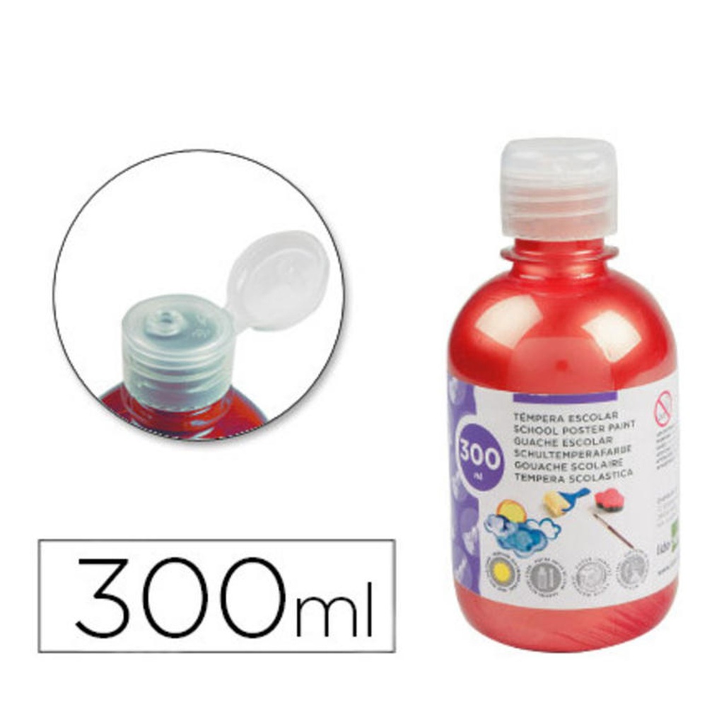 Témpera escolar líquida Liderpapel 300 ml rojo metalizado