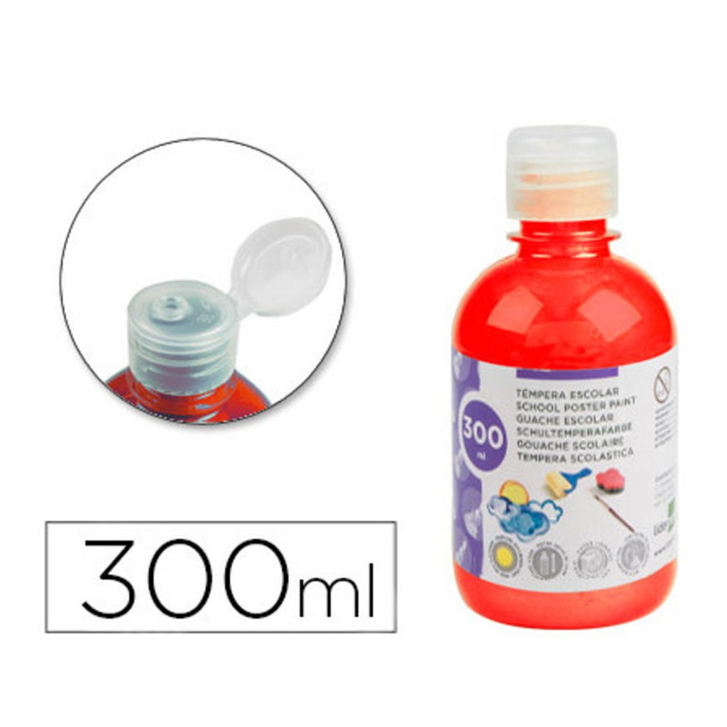 Témpera escolar líquida Liderpapel 300 ml rojo fluorescente