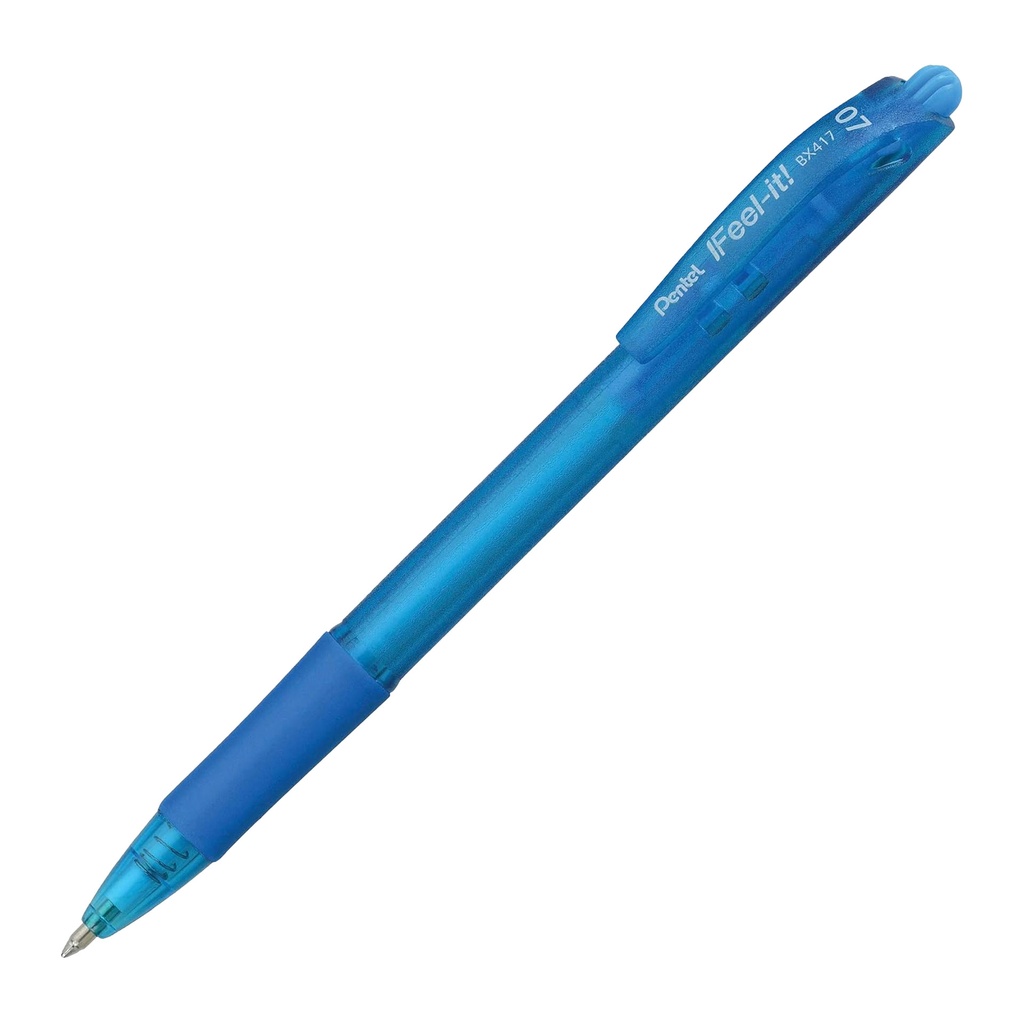 Bolígrafo retráctil Pentel Feel-it BX417 celeste