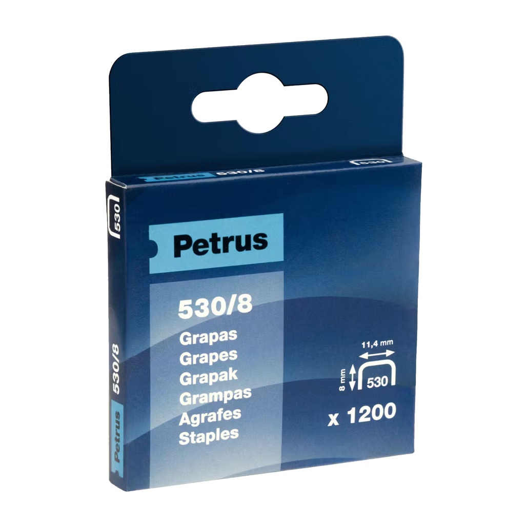 Grapas 530/8 cobreadas Petrus (Cajita 1200 unidades)