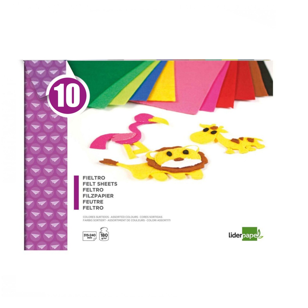 Bloc de fieltro de colores 315 x 240 mm (10 hojas)