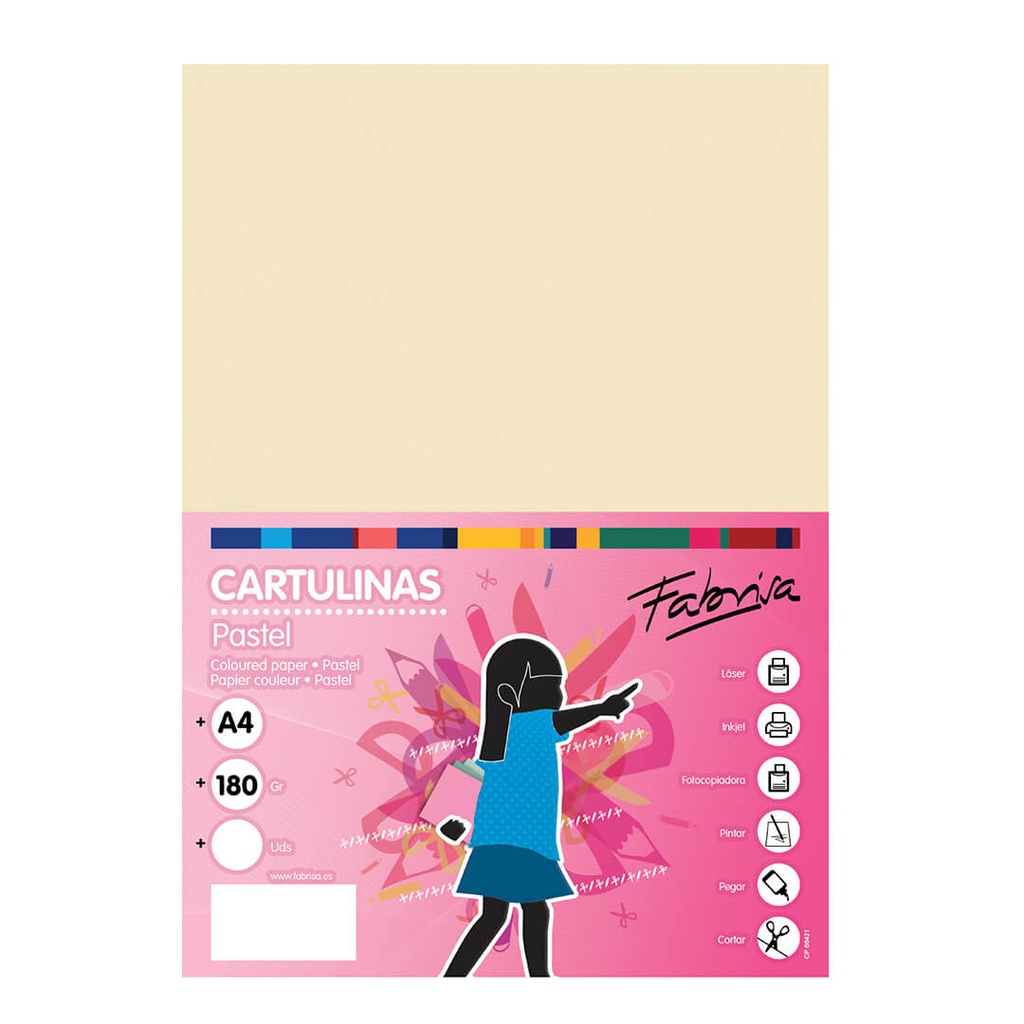 Cartulina A4 crema/amarillo claro 180 g/m² Fabrisa (Pack 50 unidades)
