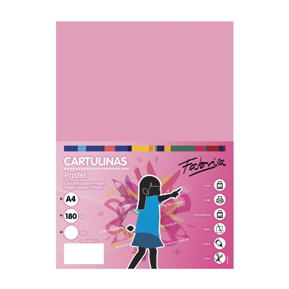 Cartulina A4 rosa 180 g/m² Fabrisa (Pack 50 unidades)