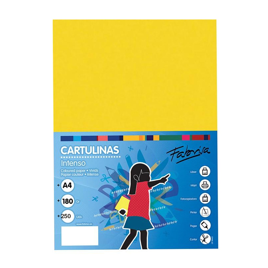 Cartulina A4 amarillo fuerte 180 g/m² Fabrisa (Pack 50 unidades)