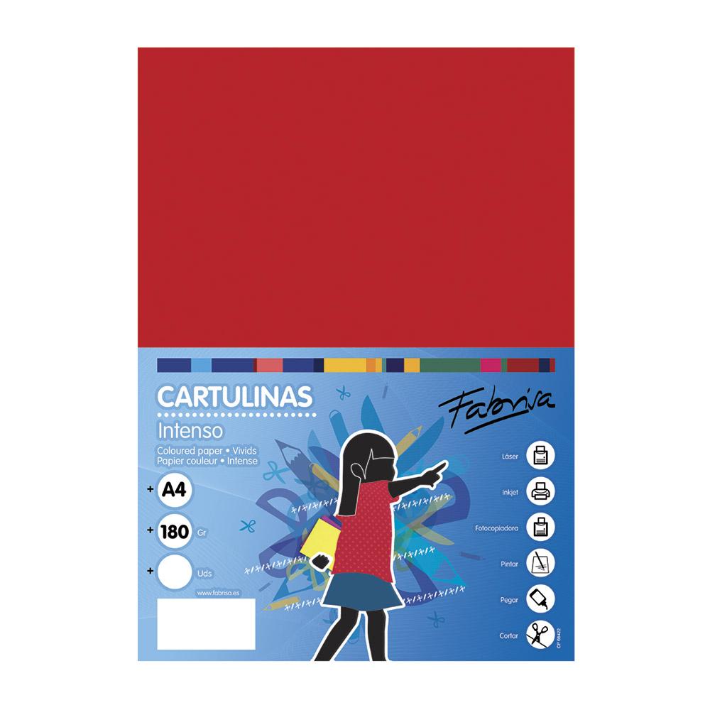 Cartulina A4 roja 180 g/m² Fabrisa (Pack 50 unidades)