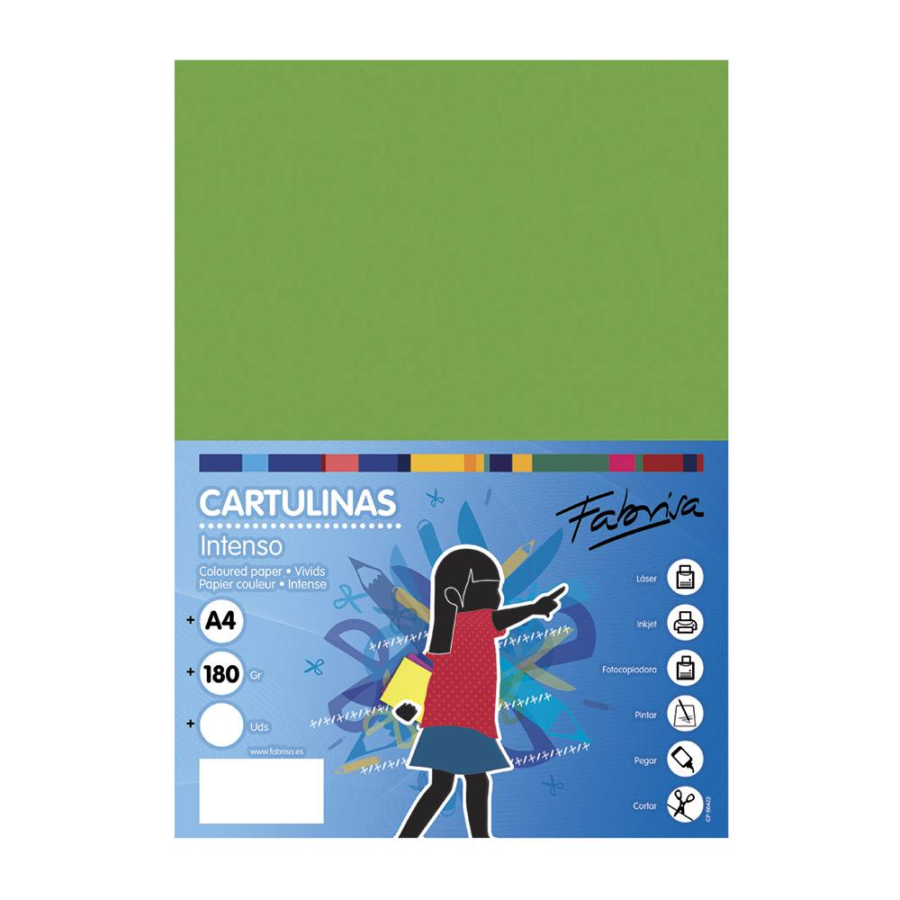 Cartulina A4 verde fuerte 180 g/m² Fabrisa (Pack 50 unidades)