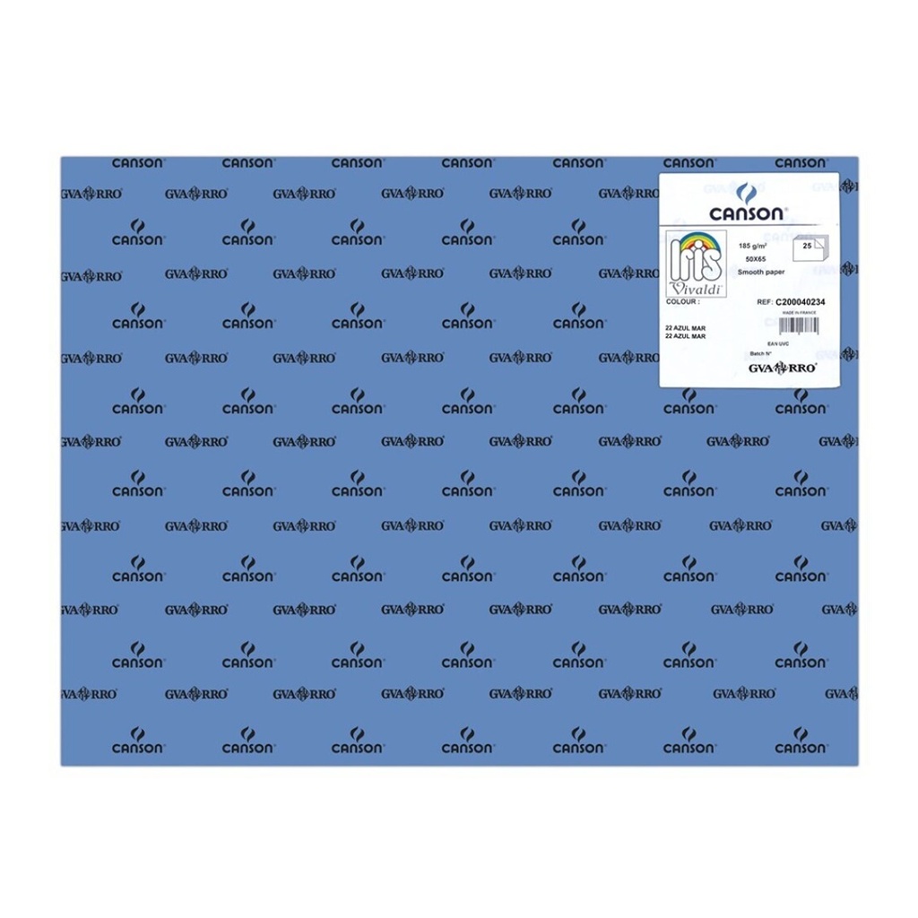 Cartulina 50 x 65 cm azul mar 185 g/m² Canson Guarro (Pack 25 unidades)